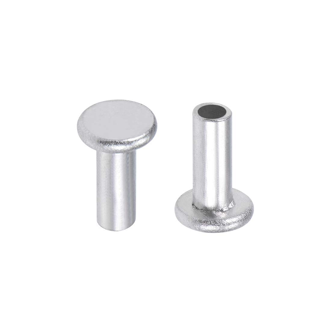sourcing map 200 Pcs 4mm x 10mm Aluminum Flat Head Semi-Tubular Rivets Silver Tone