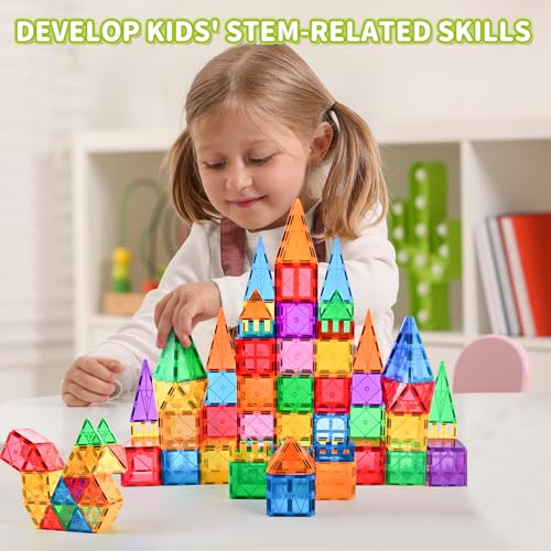 Katiago Magnetic Building Blocks Kids 64 Pieces 3D Magnetic Building Games Construction Magnetics Christmas Birthday Gifts for 3 4 5 6 Years Old Girls Boys