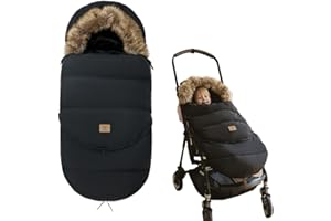 Fairy Baby Winter Cold Universal Stroller Bunting Bag for Baby Toddler-Waterproof Windproof Car Seat Cover Stroller Footmuff - Dog Outdoor Sleeping Bag with Oversized Fur Collar (Black)