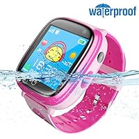 Jsbaby Smart Watch for Kids Waterproof Smartwatch with GPS Tracker Function -IP67 Waterproof- SOS Alarm Clock Flashlight Camera with Phone Christmas Birthday Gift for Children (Pink)