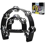 YMC TAM20-BLACK Double Row Tambourine - Metal Jingles Hand Held Percussion Ergonomic Handle