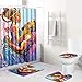 EVERMARKET Creative Colorful Printing Toilet Pad Cover Bath Mat Shower Curtain Set for Bathroom Decor,4 Pcs Set - 1 Shower Curtain & 3 Toilet Mat and Lid Cover (Kings African American Lovers Couple-1)