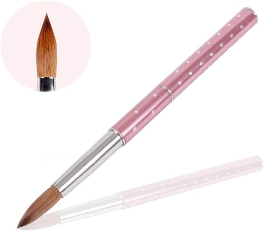 1Pc 14# Acrylic Nail Art Brush Pink Metal and Diamond Handle with Kolinsky Hair (14#, Pink)