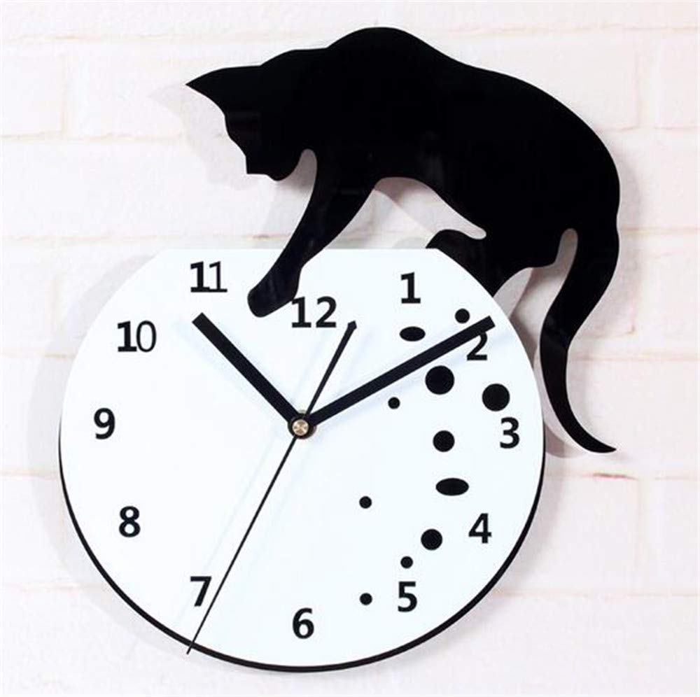 Amazon Com Lyxey Cute Kitten Wall Clock Climbing Fish Tank