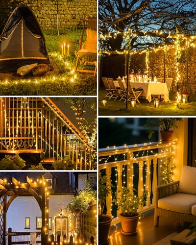 bitjam Pack of 2 Outdoor Solar String Lights, 5+2M 50 LED 8 Mode IP65 Waterproof Solar String Lights Outdoor with Memorization for Fence, Garden, Balcony, Decoration, Warm White