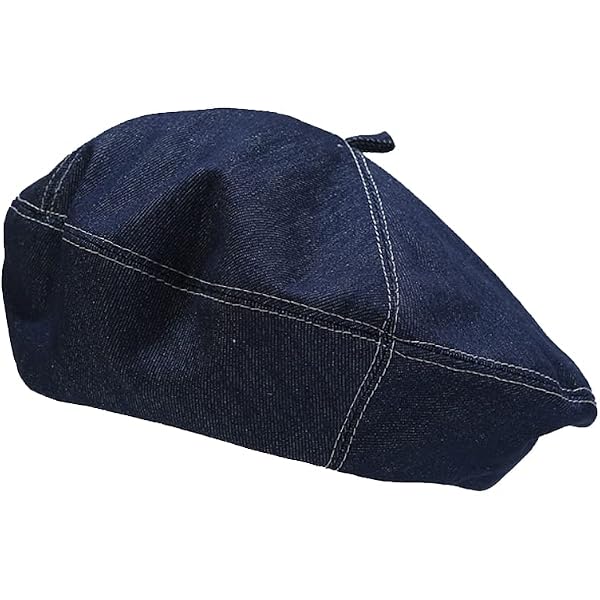 WITHMOONS Beret Hat Denim Cotton British Style Strap  display picture 2