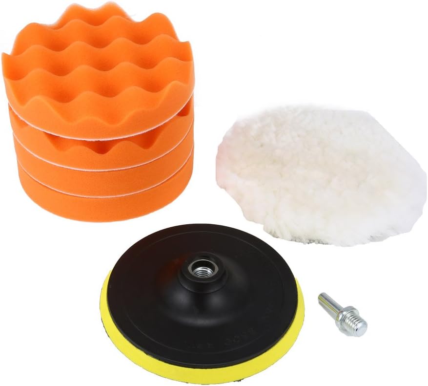 Hrph 3/6/7 Inch Polishing Pad Set Woolen Sponge Buffing Pads Auto Car Beauty Polisher M14 Drill Adapter Kit（Random Color）