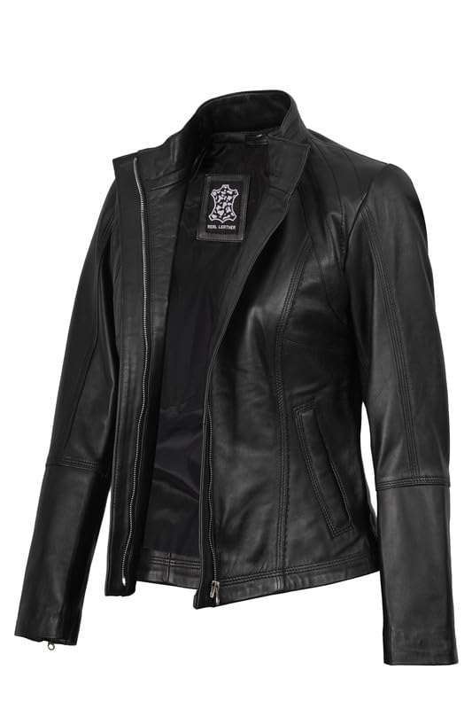 Photo 1 of Blingsoul Disc Genuine Women's Leather Jacket In Black | [1303414] Acerra Black, L