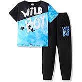 OLMRJKD Boys 2 Piece Outfits Color Block Clothes Short Sleeve T Shirt and Camouflage Pants Summer Clothing Sets