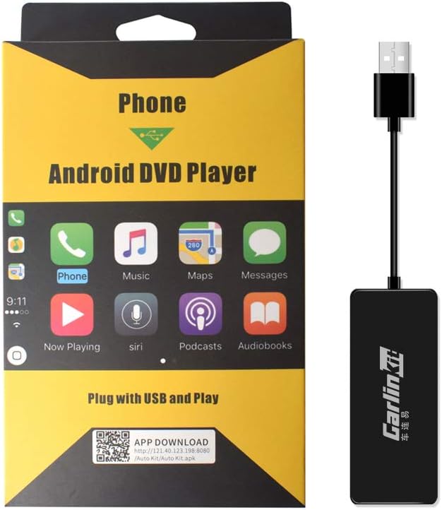 Wired CarPlay Dongle for Car Screen with Android System 4.4.2 or Above, Support Android Auto/Mirroring/USB Connect/SIRI Voice Control/Google Maps/Upgrade, Black