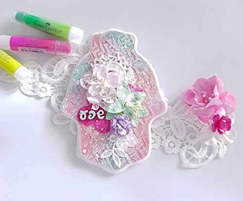 Handmade Hamsa Home Wall Decor, Judaica Israel Jewish Gift, Art Hanging Style Shabby Chic Flowers Decal, Rosh Hashanah