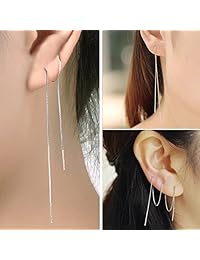 OwMell - Par de pendientes largos de plata de ley 925 con borla