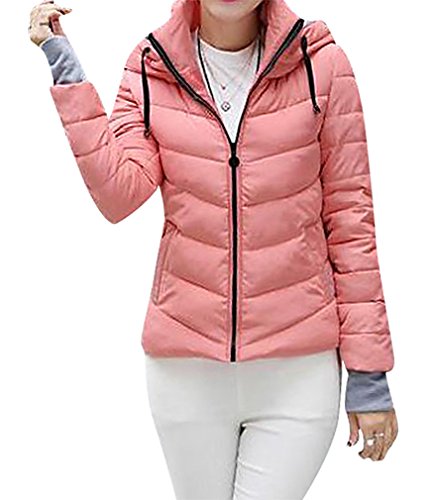 US&R Women's Puffer Casual Windbreaker Waterproof Fitted Bomber Jacket, HoodedPink Small US&R Women's Puffer Casual Windbreaker Waterproof Fitted Bomber Jacket, HoodedPink Small