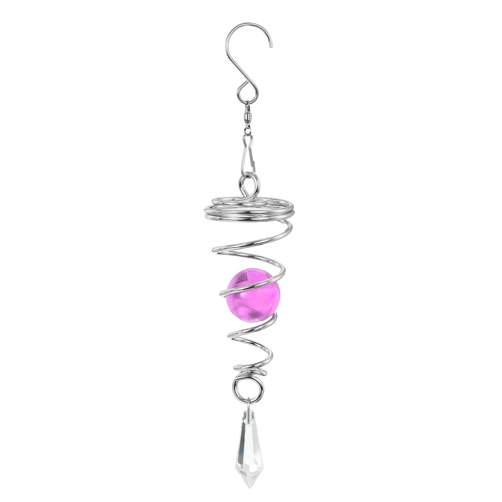 PATIKIL 8" Gazing Ball Spiral Tail, Decorative Wind Spinners 1" Crystal Glass Ball with Hanging Swivel Hook for Indoor Outdoor Garden Decoration, Purple