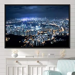 signwin Framed Canvas Wall Art City Illuminations Aerial...
