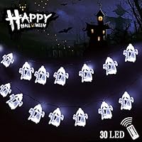 ZSJWL 2019 New Version - 3D Waterproof Halloween Ghost Lights Battery Powered - 30 LEDs with 20 ft String Lights - Dimmable 8 Modes - Remote Control & Timer