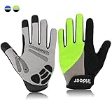 Trideer Padded Full Finger Cycling Gloves, Touch-Screen Mountain Road Gloves Anti-Slip, Bicycle Racing Gloves Biking Gloves (Full Finger Green, M (Fits 7.0-7.6 inches))