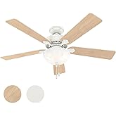 Hunter Fan 52 inch Fresh White Indoor Ceiling Fan with LED Light and Pull Chain for Bedroom, Living Room/Family Room, Office,