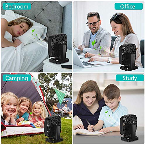 AQSURE Desk Fan Small Table Fan 4 Wind Speed Adjustable & 3 Timing Mode Quiet Operation Portable Fan USB Charging Adjustable Head 90°Rotatable Mini Personal Fan for Home Office Bedroom Camping