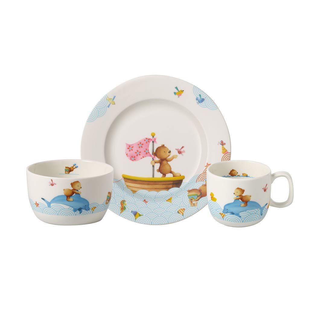 Villeroy & Boch – Happy as a Bear Children Dinnerware 3 Piece Set, 2-Year Break Replacement Guarantee, Dishwasher Safe, Microwave Safe, Kid Plate Bowl Mug Set, Premium Porcelain