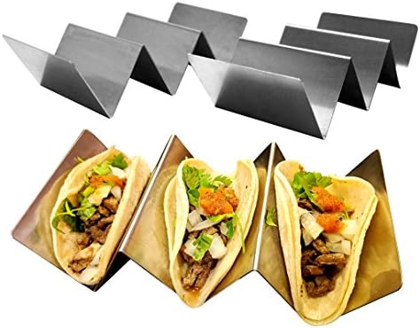 Stainless Steel Taco Holders 4 Pack | Perfect Taco Trays for Kitchens and Restaurants | Rack Holds up to 3 Tacos each | Fancy Taco Holder for Serving Soft and Hard Tacos | Dishwasher and Oven Safe |