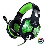 KOTION EACH G1000, 3.5mm PC Stereo Gaming Headset with in-line Mic, Integrated Microphone, Over-ear fit with Noise isolation, Integrated Breathing LED Light, For Laptops or Computers (Green)