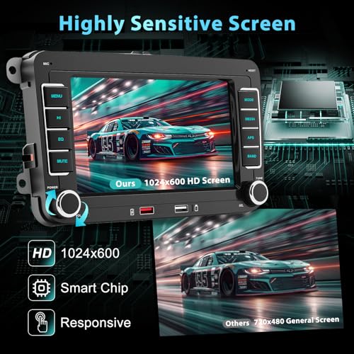 Car Radio for VW Golf 5 6 Passat Tiguan Jetta Touran Polo Caddy, 7 Inch Touch Screen with Apple CarPlay and Android Auto Wireless, Bluetooth Car Radio, FM/AM RDS, Mirror Link and Canbus