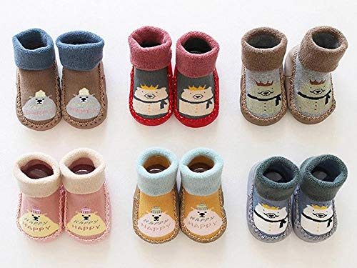 Cute Baby Boys Girls Toddlers Moccasins Cartoon Knitted Non-Skid Indoor Shoes Socks/Slippers First Walker Shoes (Red, Size:6-12 Months)