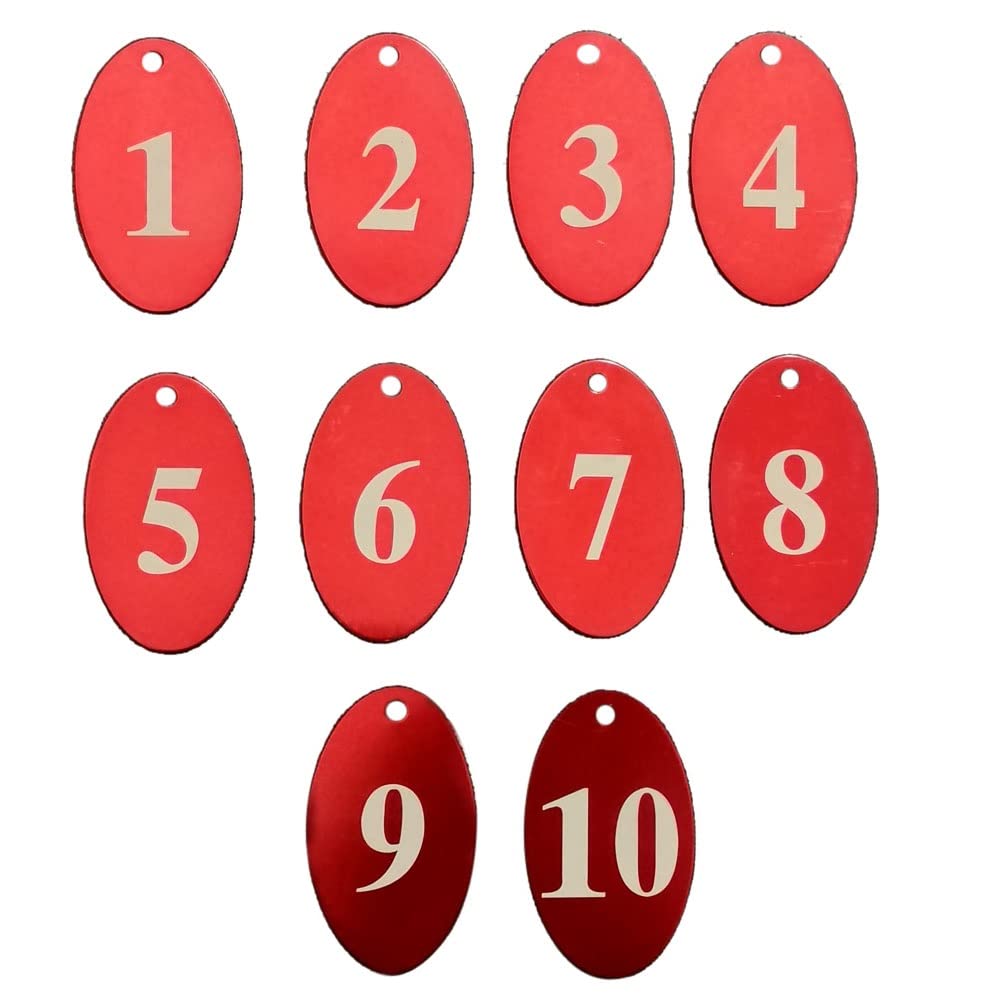 Sourcemall Aluminum Alloy Numbered Tags with Key Ring (Red, 1-10)