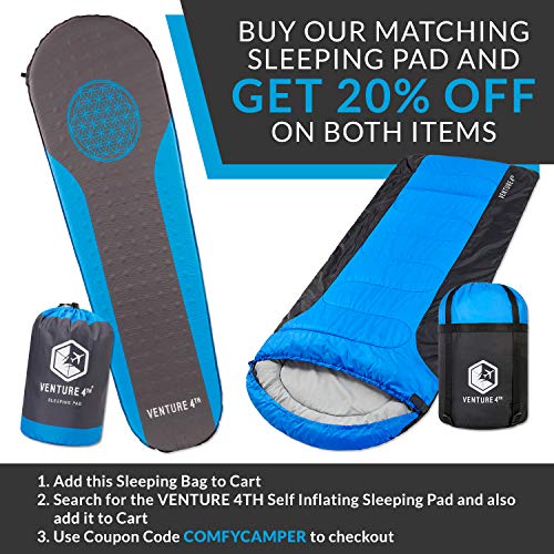 VENTURE 4TH 3Season XL Sleeping Bag, Extra Large Lightweight