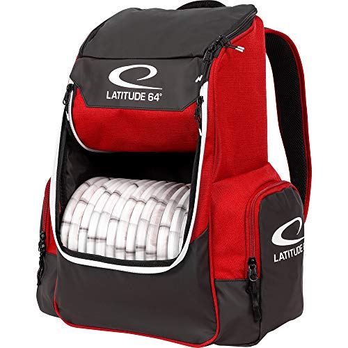 Latitude 64 Core Disc Golf Backpack - Holds Up to 20 Discs â€“ Lightweight and Compact Disc Golf Backpack (Red)
