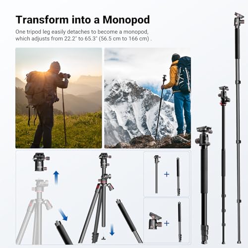 NEEWER Overhead Horizontal Camera Tripod Monopod with Ball Head & Flexible Center Column, 90 Inch Tall Metal DSLR Video Travel Stand, Arca Type QR Plate & Inverted Legs, Max Load 13.2 lbs, TP63