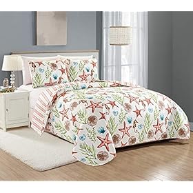 Great Bay Home 3 Piece Nautical Reversible Quilt Set with Shams. Beach Theme Coastal Bedspread Coverlet. Castaway… 51za8Pi1IsL