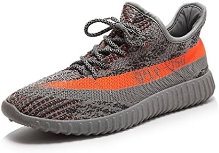 YANGJA Mens Womens Fashion Walking Shoes Lightweight Sports Running Casual Sneakers Lace Up Unisex,Women 9.5 D(M) US / Men 8.5 D(M) US,Grey Orange