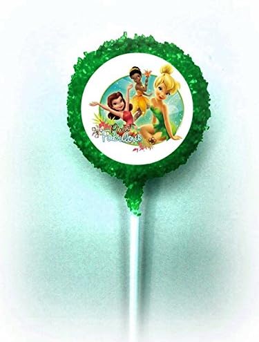 12 count TINKERBELL FAIRY FAIRIES PIXIE HOLLOW White Chocolate Covered Oreo Cookie Pops 1 Dozen Chocolate Covered Double Stuffed & Double Dipped Edible Image Cookies Oreos Party Favors Desserts Gifts Party Supplies Green Sprinkles on a stick & Individually Wrapped