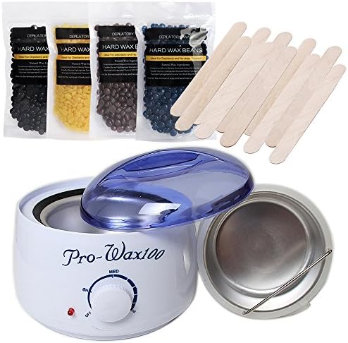Wispun Hair Removal Waxing Kit Electric Hot Wax Warmer with 4 Flavors Wax Beans, 10 Waxing Spatulas Full Body Bikini Wax for Women Men