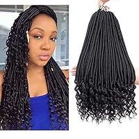 VRHOT 6 packs 14 inch Straight Goddess Faux Locs Crochet Hair Braids Curly Ends Goddess Locs Prelooped Crochet Hair Synthetic Hair Extensions Dreadlocks Braiding Hair (14" (6 Packs), 1B#)