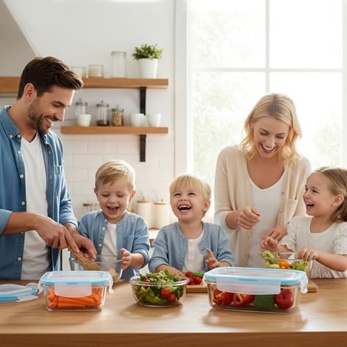 Set di contenitori in vetro per la conservazione degli alimenti - 18 pezzi (9 contenitori e 9 coperchi) - A tenuta d'aria, a prova di perdite - Senza BPA