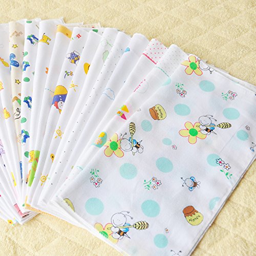 NISSCO 10 Pcs 100% Cotton Baby Handkerchief Gauze Muslin Square