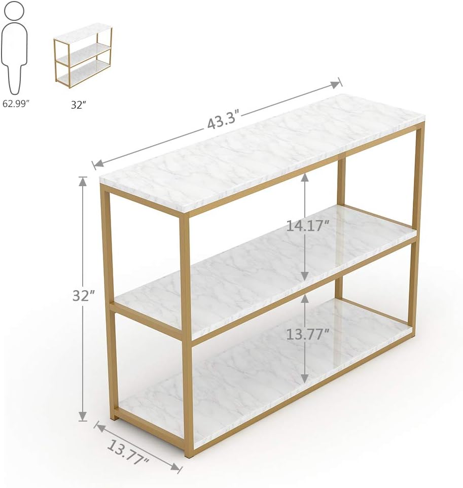 Tribesigns 3-Tier Console Table, Gold Sofa Entry Table with Faux Marble Top and Gold Metal Frame for Home: Home & Kitchen