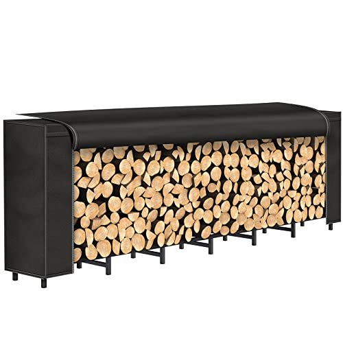8ft Firewood Rack Outdoor with Cover Combo Set