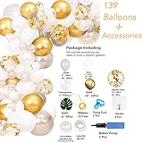 Balloon Garland Arch Kit, Balloons Garland Set Gold White Balloons Confetti Artificial Palm Wedding Shower Birthday Party Halloween Decorations DIY Decor Pack of 139