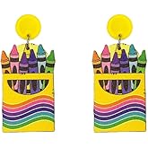 ROSTIVO Colorful Crayon Earrings for Women Teachers – Lightweight Wood Earrings with Post Backs, Fun Back to School or Teacher Appreciation Jewelry