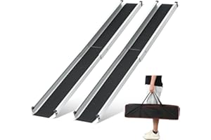 KOLOTOOL Adjustable Wheelchair Ramp 6FT Telescoping Portable Ramps for Steps Aluminum Lightweight Ramp with Storage Bag Non-Skid Ramps for Wheelchair for Home 72" L x 7.4" W 600lbs Capacity (2 Pack)