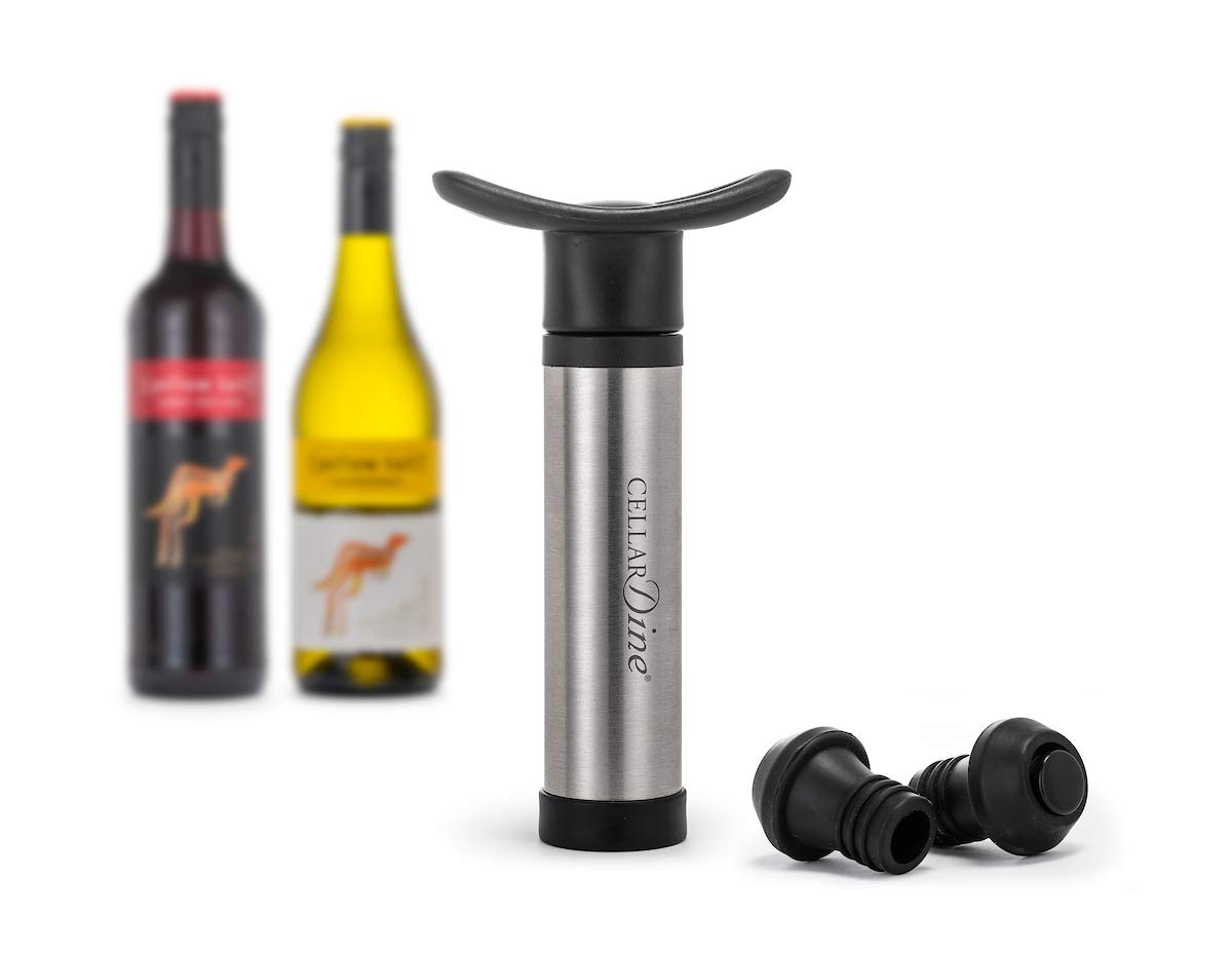 Cellardine 627 CELLARDINE ABS Stainless Steel Vacuum Wine Saver Pump and Stopper, Black