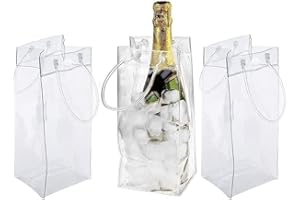 3 Pcs Ice Wine Bag Clear Wine Cooler Bag PVC Wine Pouch Bags with Handle for Champagne Cold Beer White Wine Chilled Beverages