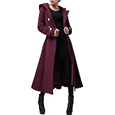 Cicy Bell Womens Long Double-Breasted Hooded Coat Winter Warm Wool Trench Coat with Belts