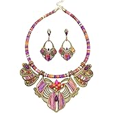 AISIBO Colorful Chunky Necklace Earrings Set, Multicolor Fashion African Beaded Statement Jewelry Accessories for Women, Vintage Boho Retro Choker Ethnic Collar Necklace Dangle Earring Sets