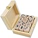 Youkwer 12 Pcs Mini Cute Wooden Rubber Stamps DIY Diary Stamps Set with Wooden Box
