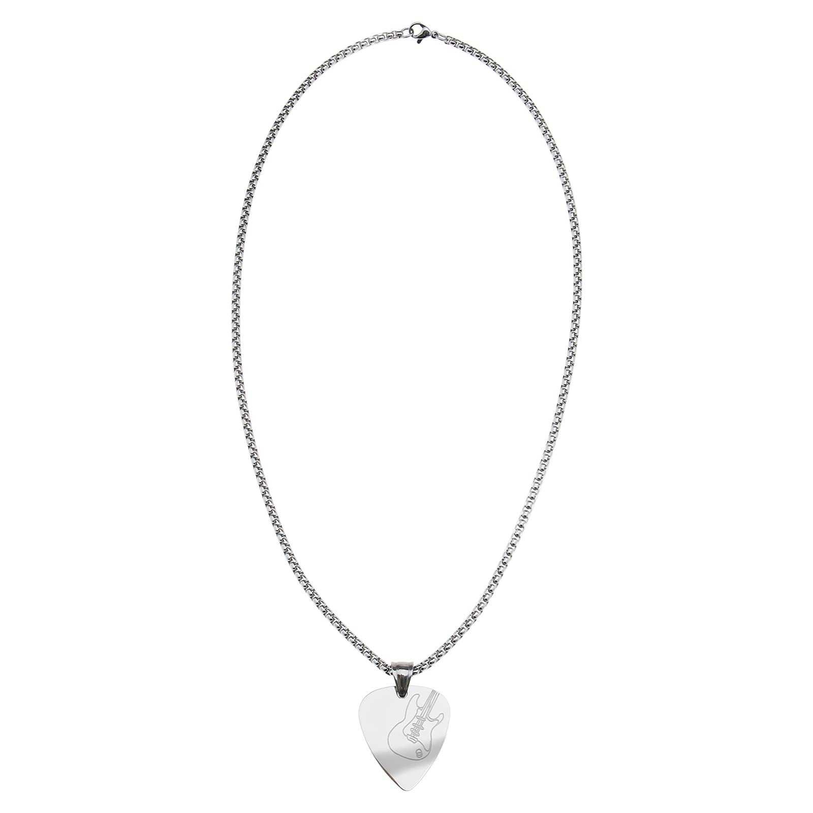 0.3cm 60cm Guitar Pick Plectrum Charm Pendant Chain Personalised Necklace Titanium Steel Silver Anti-allergic for Music Fans Musician Friends Guitar Lovers